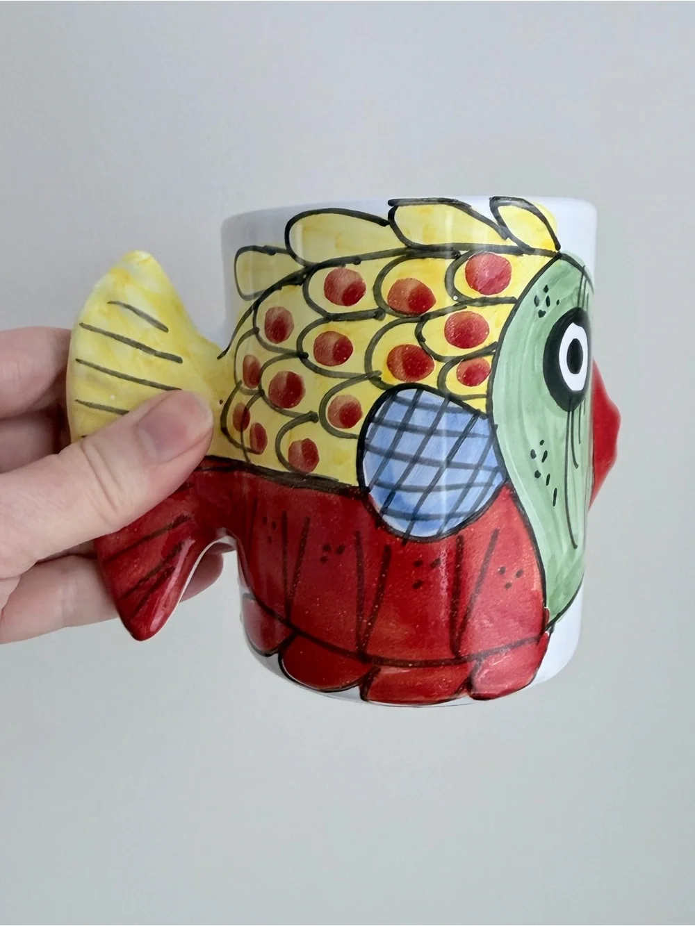 Vintage Vietri Hand-Painted Ceramic Kissing Fish Mug